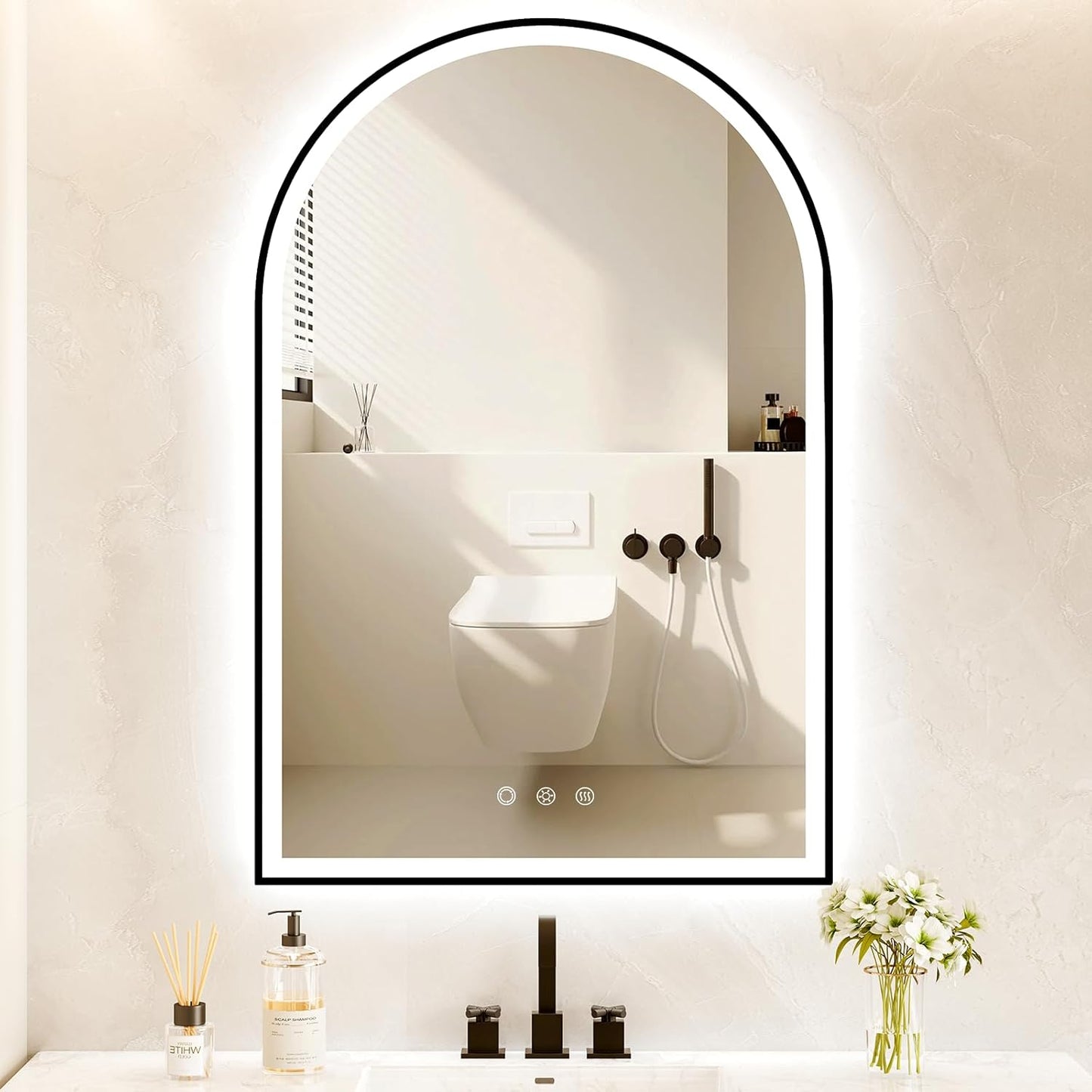 Arched LED Bathroom Mirror with Lights - Dimmable & Anti-Fog