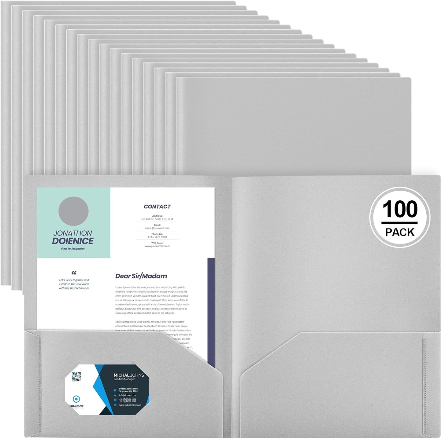 Gueevin 100 Pcs Two Pocket Folders for Home Office and School