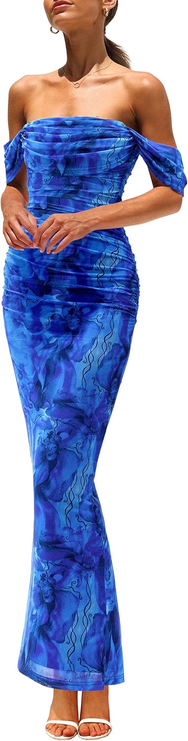 PRETTYGARDEN Maxi Dresses for Women: Elegant Floral Off Shoulder