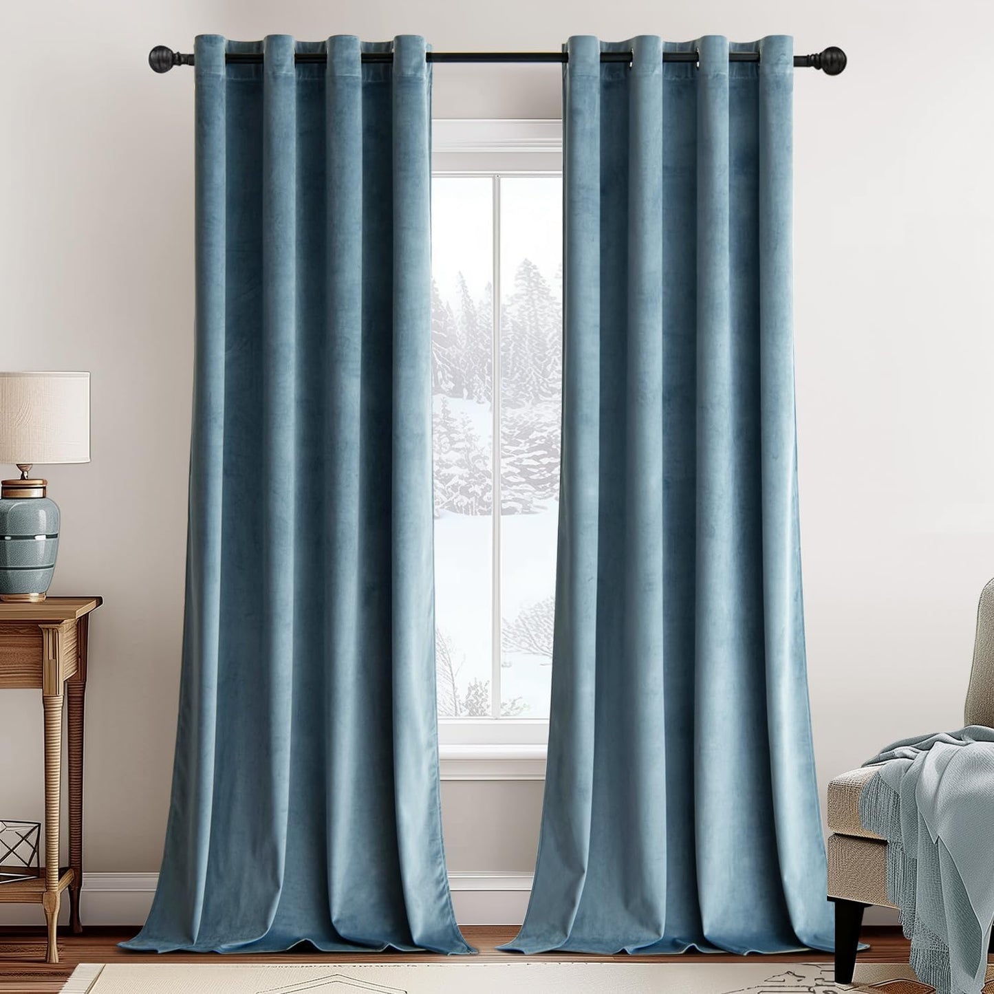 MIULEE Velvet Curtains Dark Slate Grommet Thermal Insulated