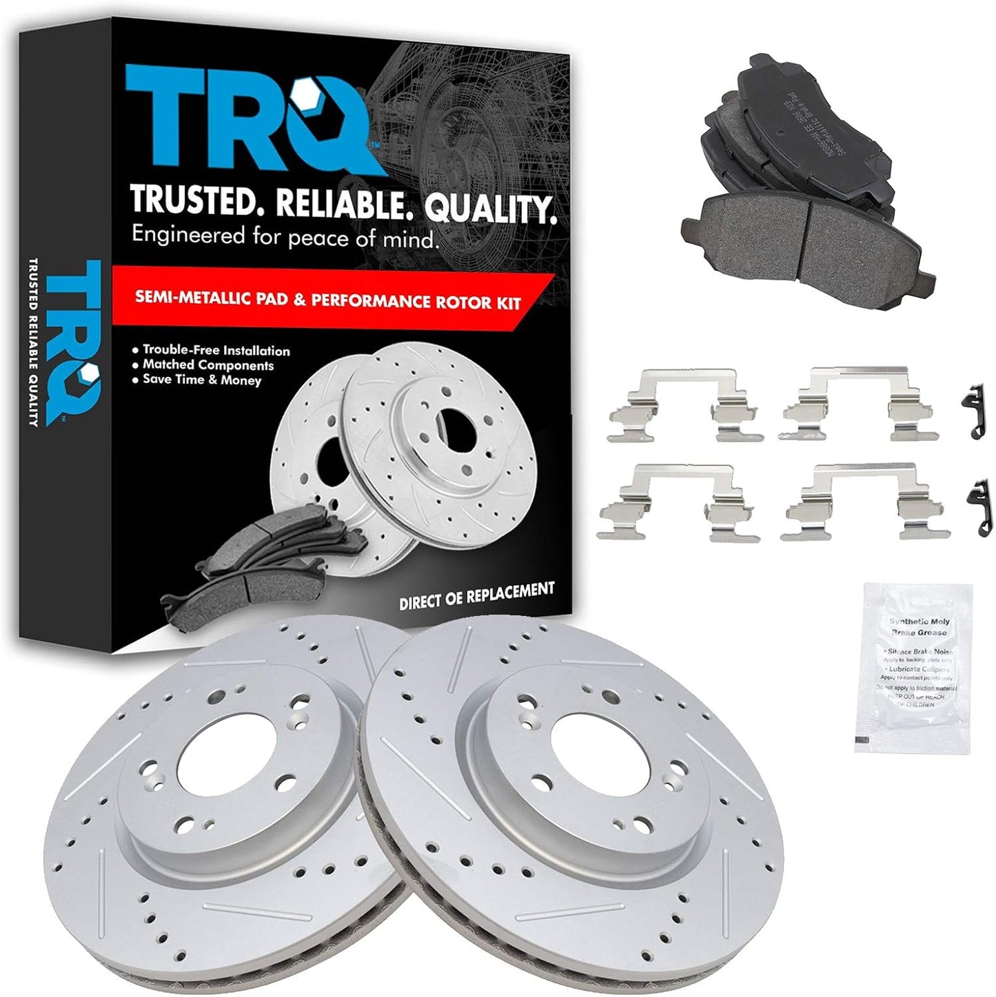 TRQ Front Brake Pad & Rotor Kit for Chrysler Dodge Jeep Mitsubishi