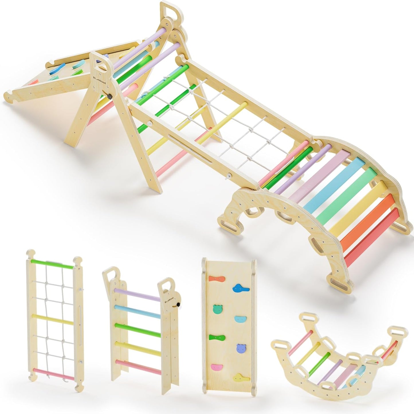 BlueWood 2024 8-in-1 Pikler Triangle Climbing Set for Kids