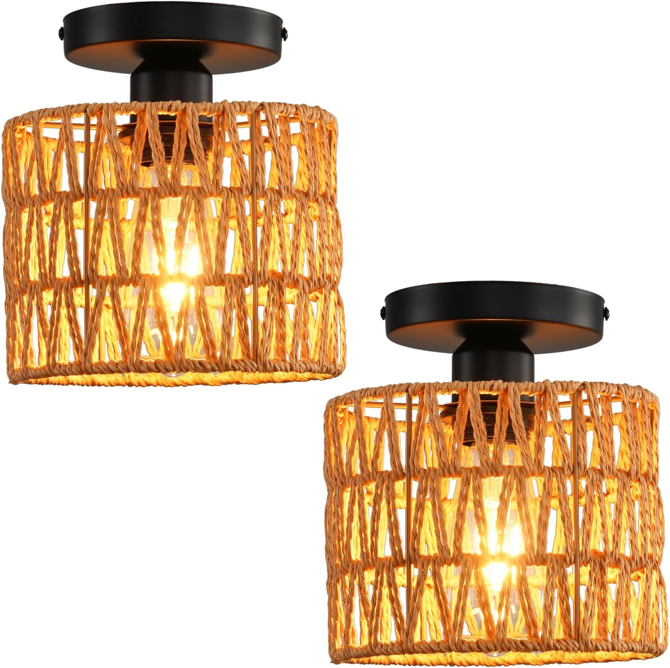 Hand-Woven Rattan Flush Mount Ceiling Light for Boho Style