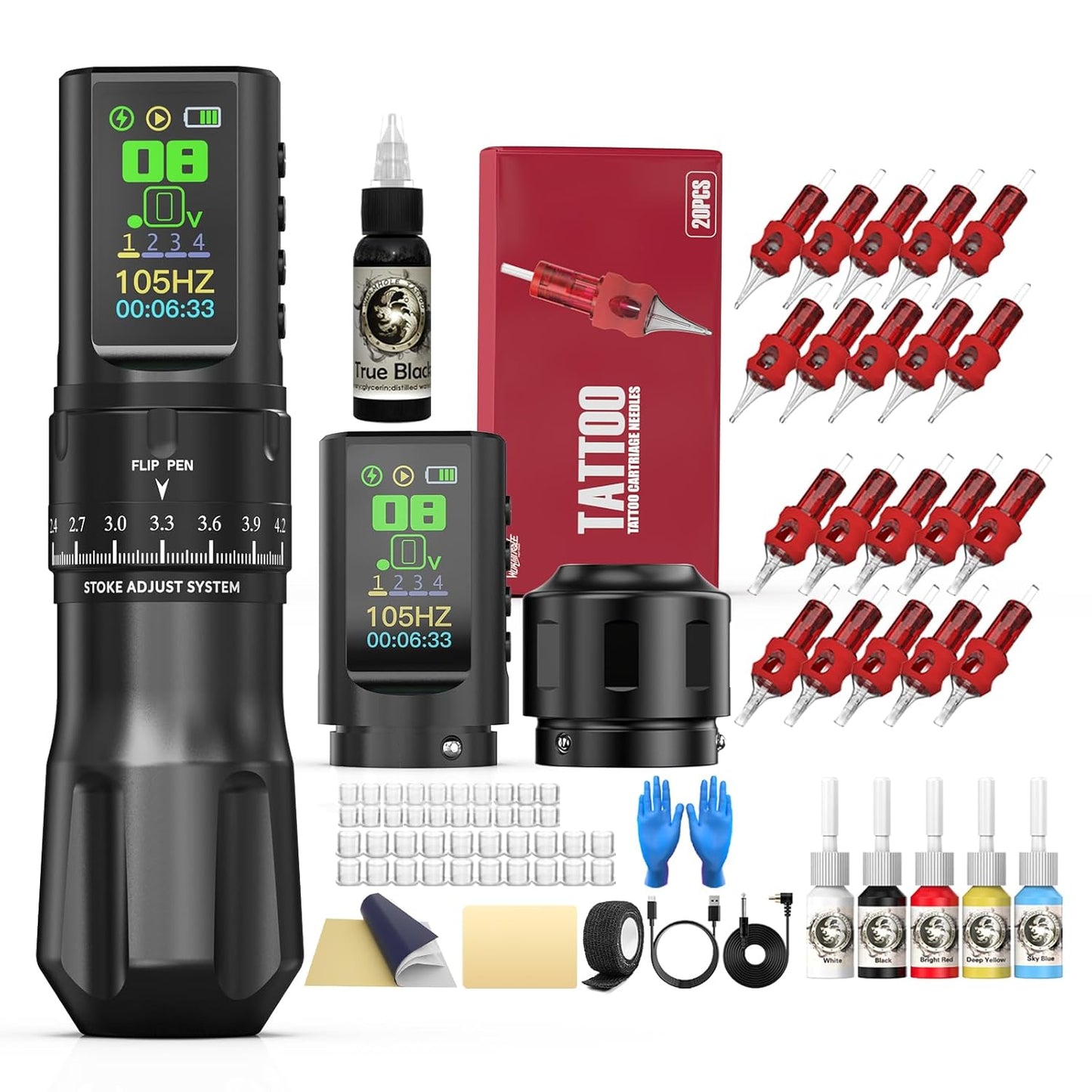 WORMHOLE PRO Tattoo Gun Kit: Wireless Machine with Needles