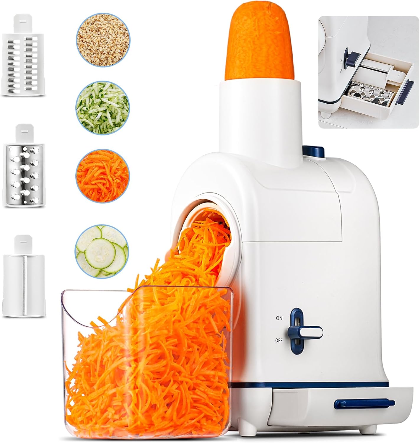 Electric Cheese Grater with 3 Blades for Effortless Slicing