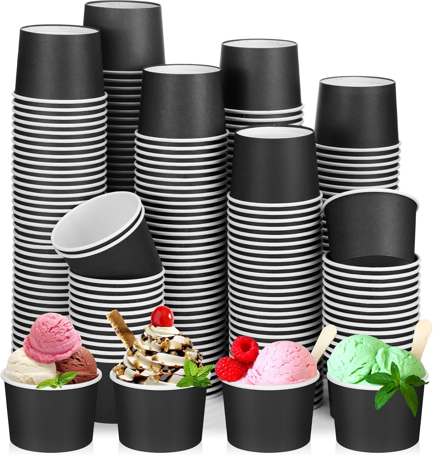 Nuenen 300 Pcs 8 oz Black Ice Cream Paper Cups for Parties