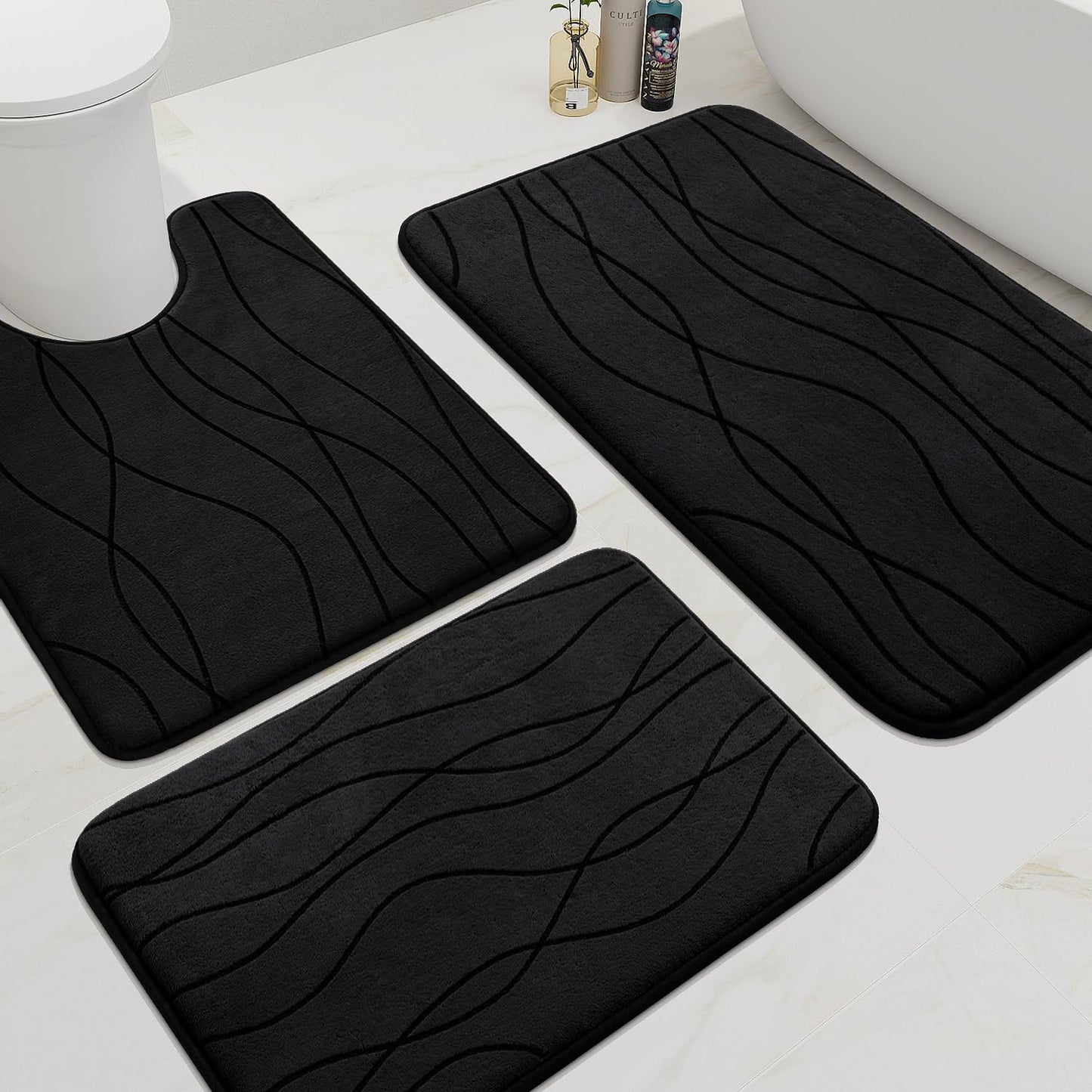 YIHOUSE Memory Foam Black Bathroom Rug Sets for Ultimate Comfort