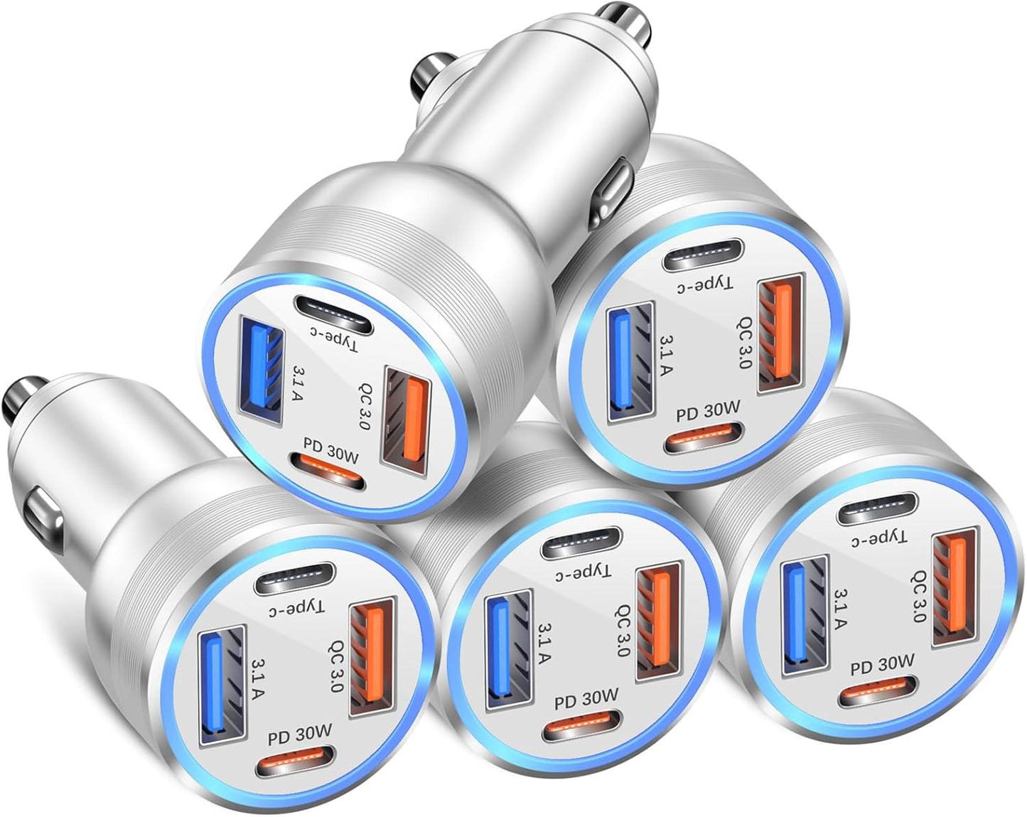 Bangfun 65W Fast USB Car Charger 5-Pack - Charge 4 Devices Simultaneously!