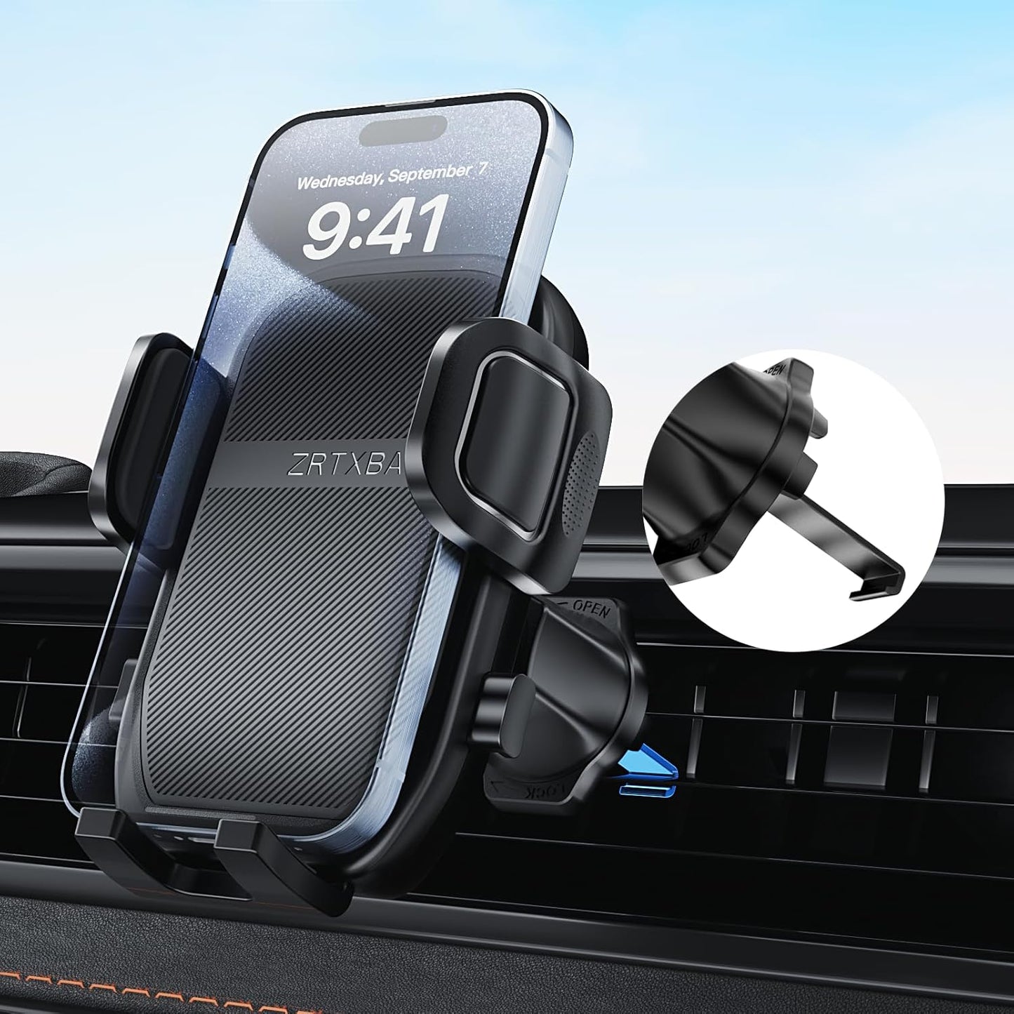 360 Rotation Car Phone Holder, Universal Fit, Dark Black