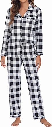 Ekouaer Pajamas Women's Long Sleeve Sleepwear Soft Button Down