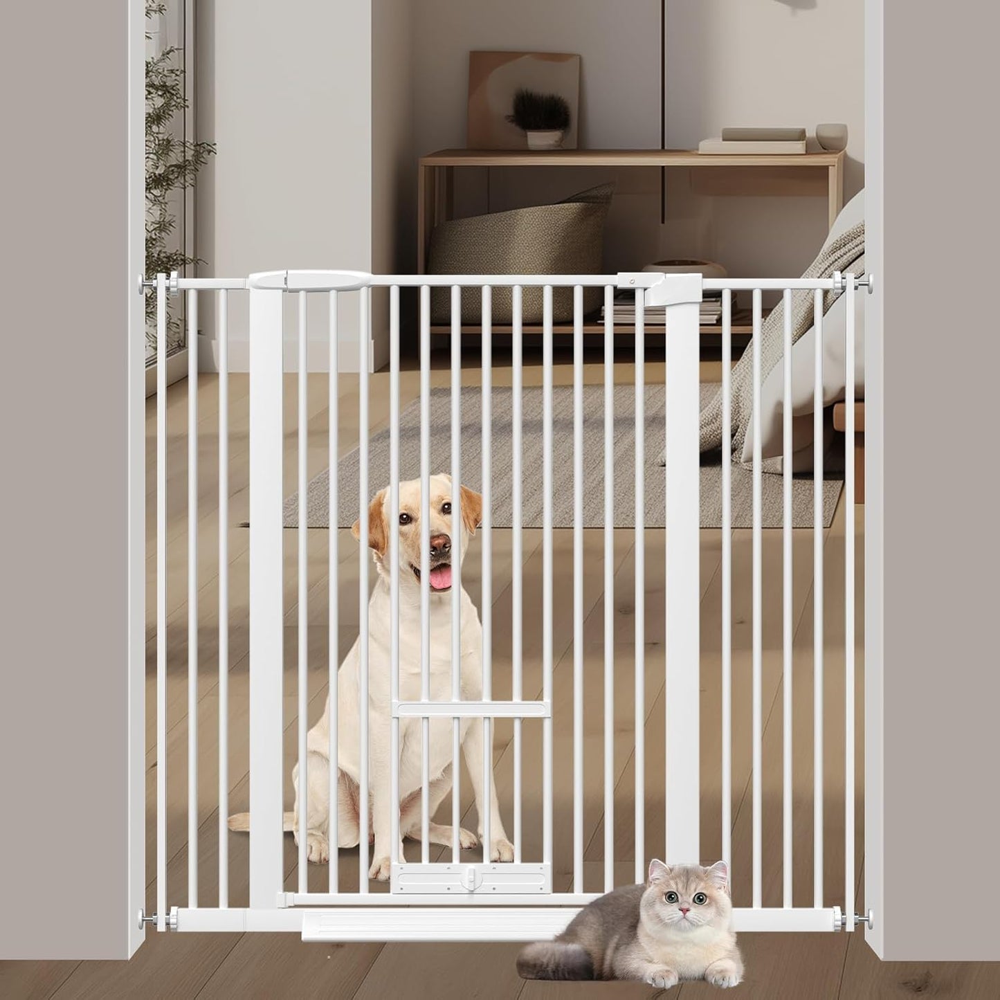 40.55in Tall Ultra Narrow Spacing Pet Gate with Cat Door