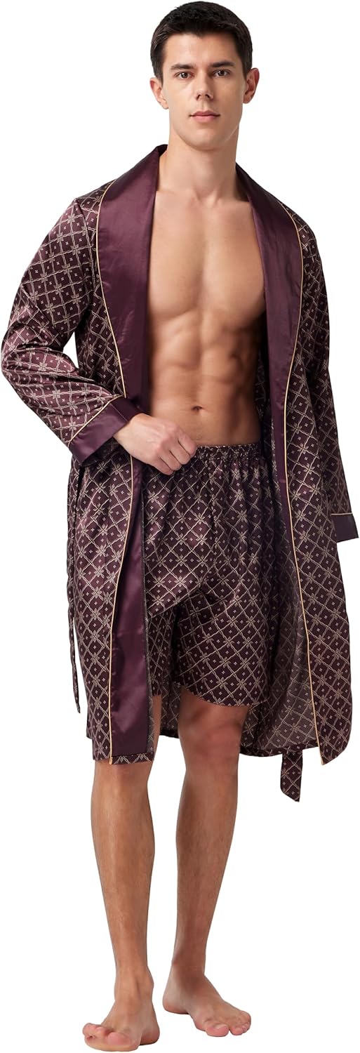 Tony & Candice Men's Satin Robe Lightweight Long Sleeve Kimono