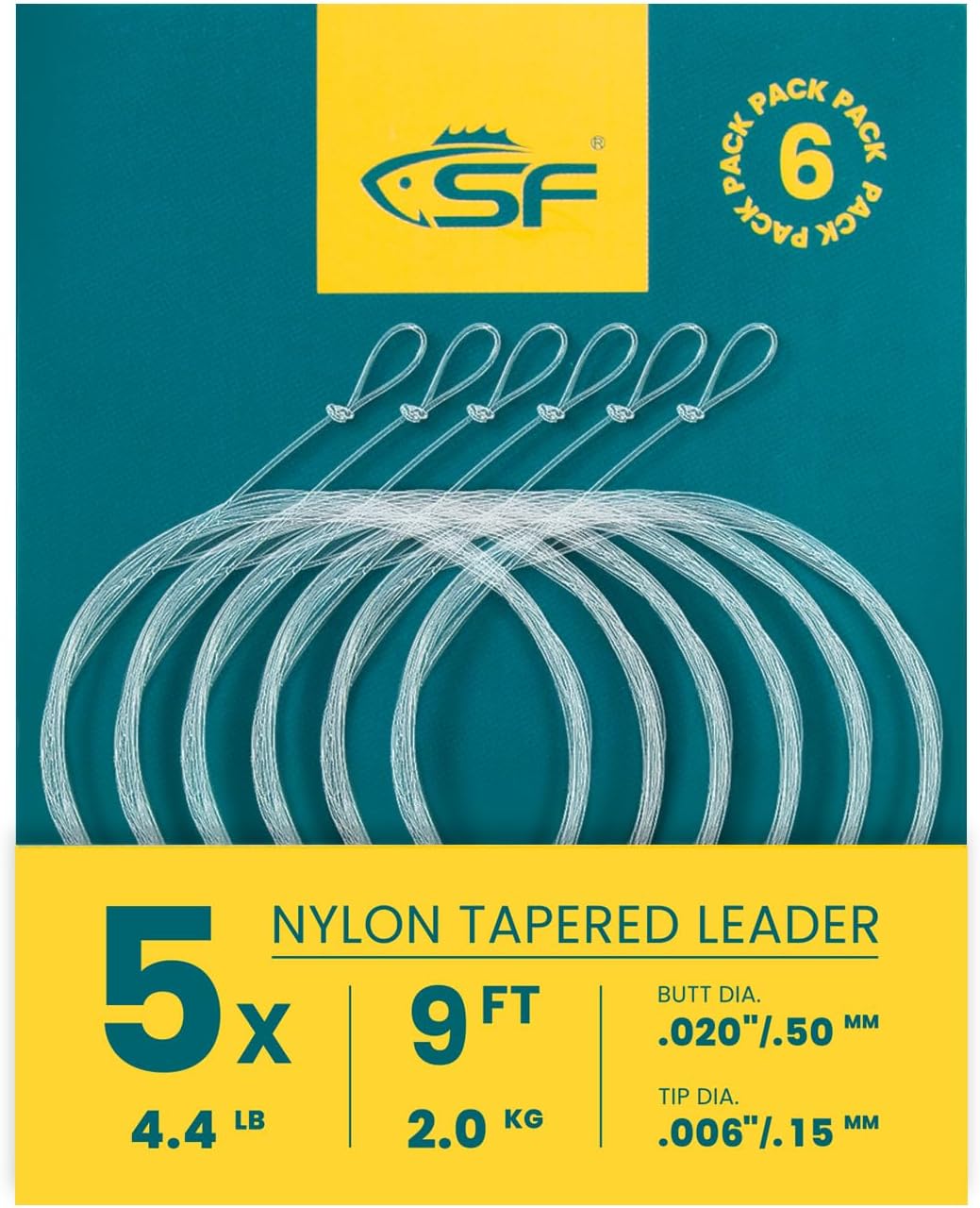 SF 6-Pack Pre-Knotted Nylon Fly Lines - Easy Setup for 9ft to 12ft Casting