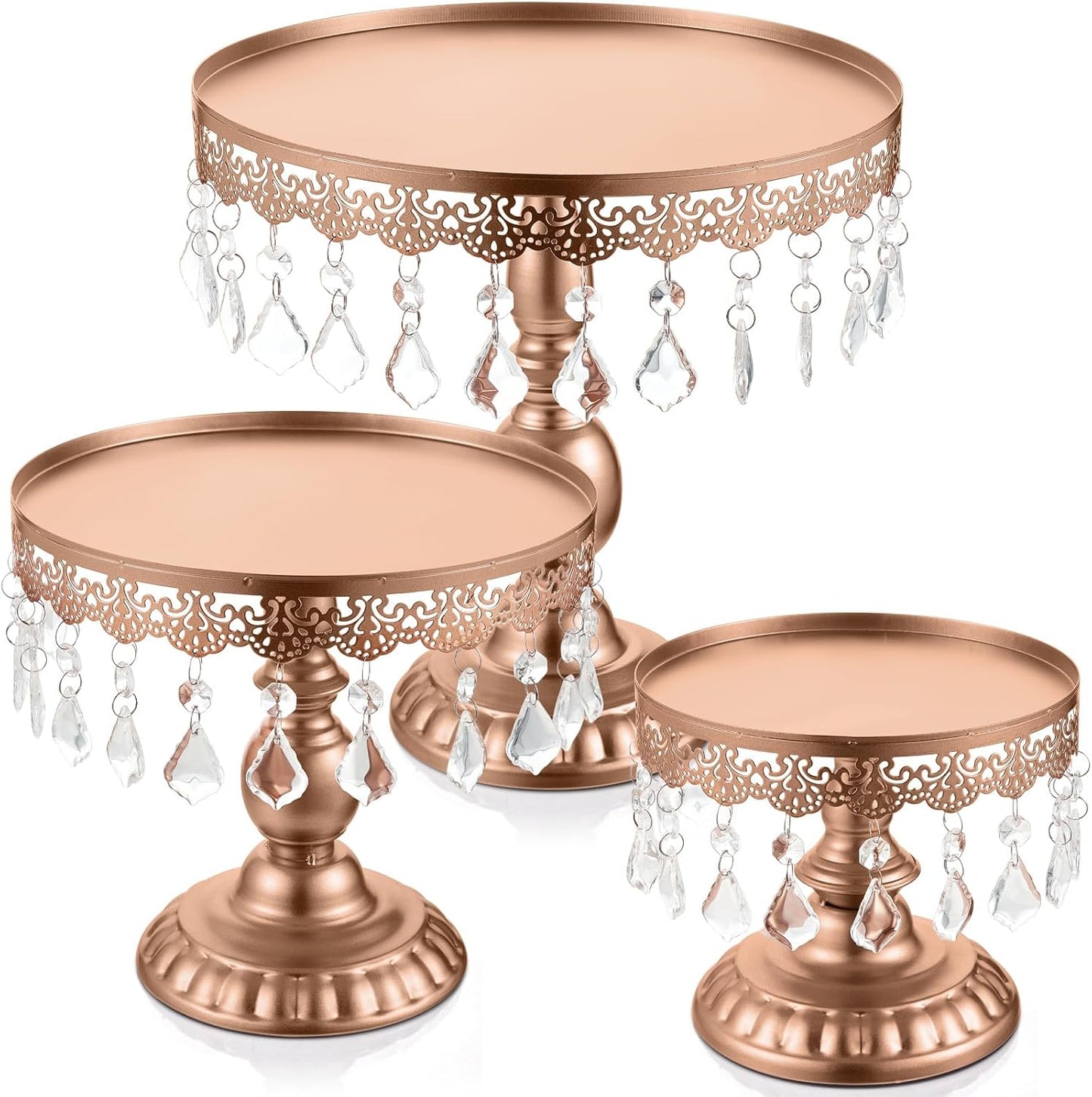 Elegant Rose Gold Cake Stand Set with Crystal Pendants for Events