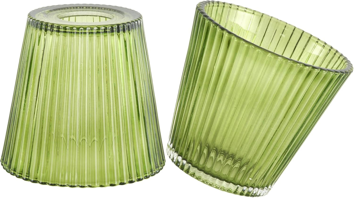 Small Glass Green Stripe Lamp Shades Set of 2 for Home Decor