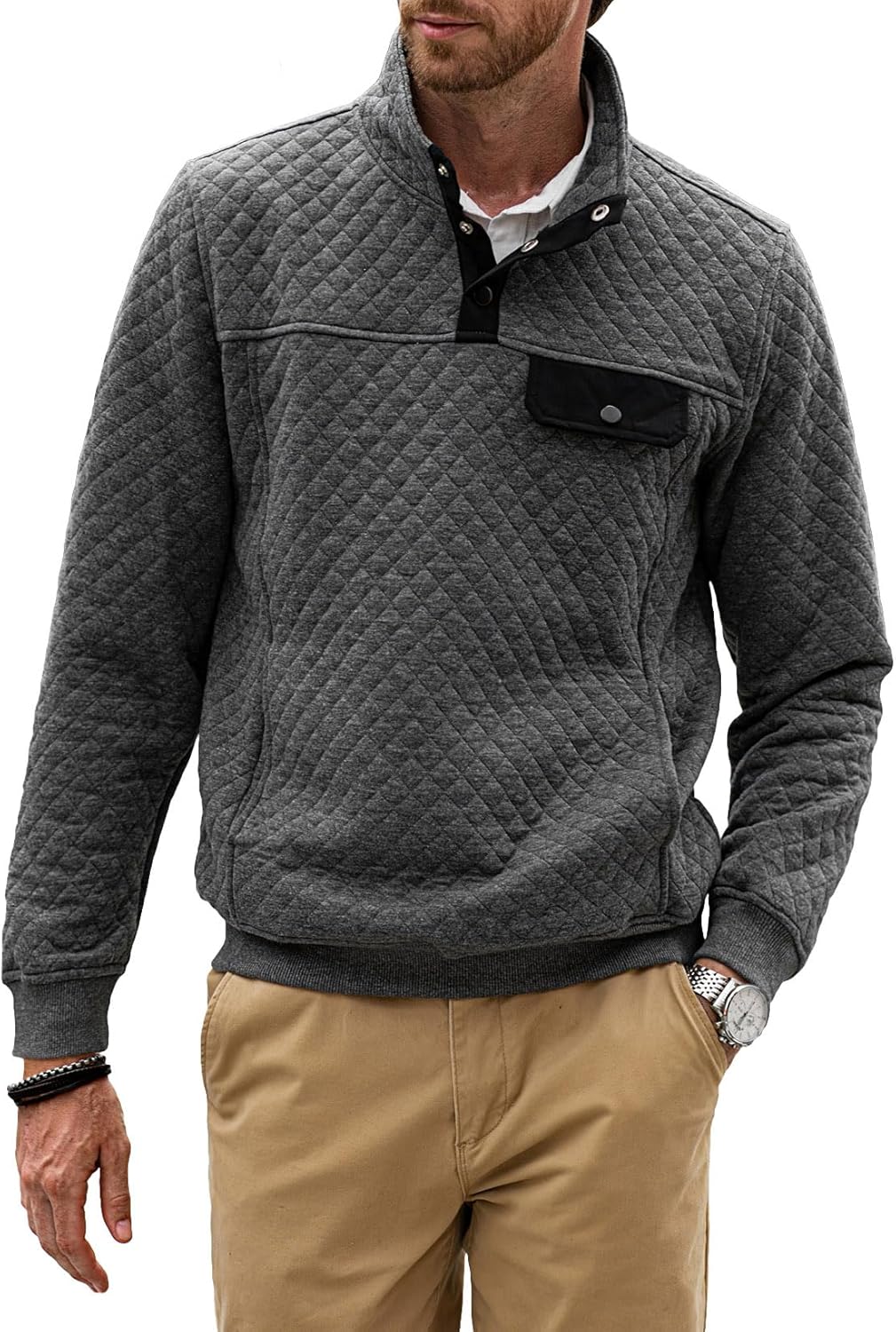JMIERR Men's Quilted Sweatshirt for Casual Outdoor Style