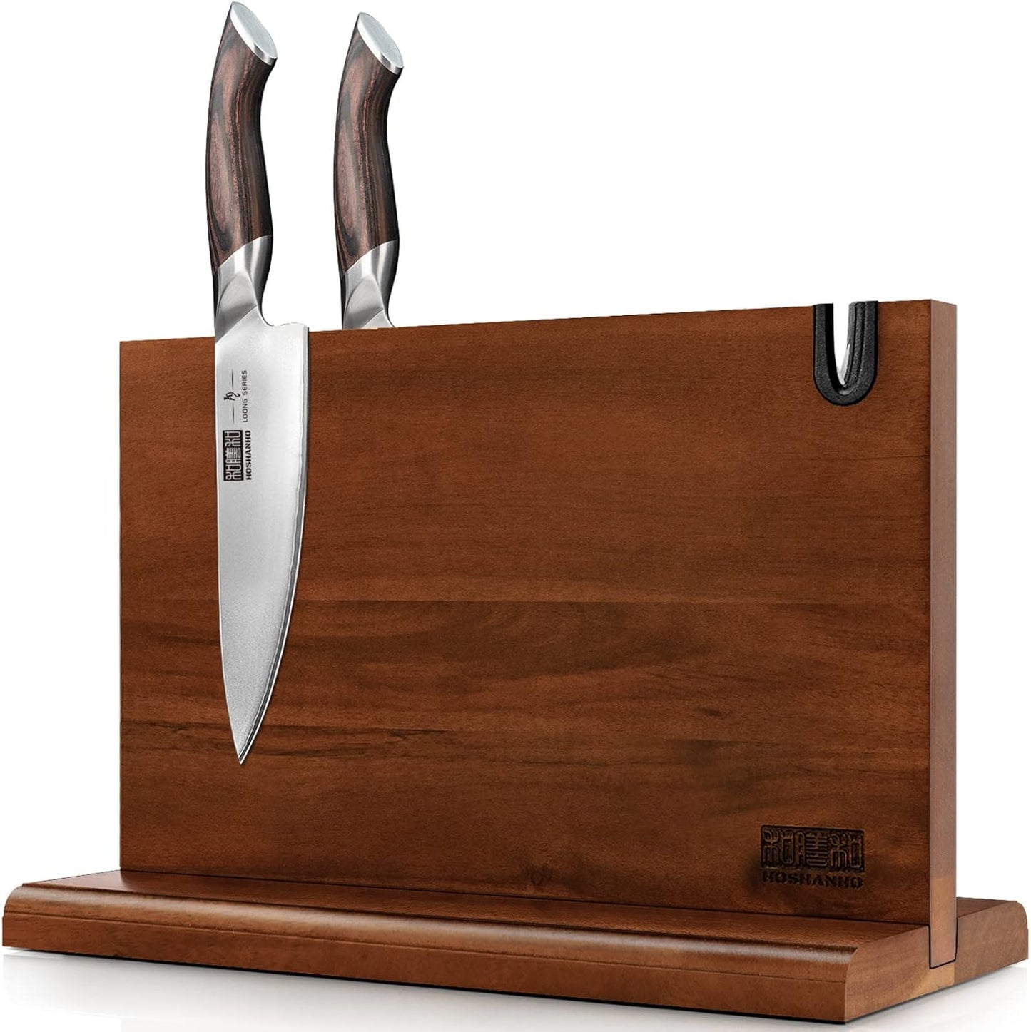 HOSHANHO Magnetic Knife Block: Double-Sided Acacia Wood Holder