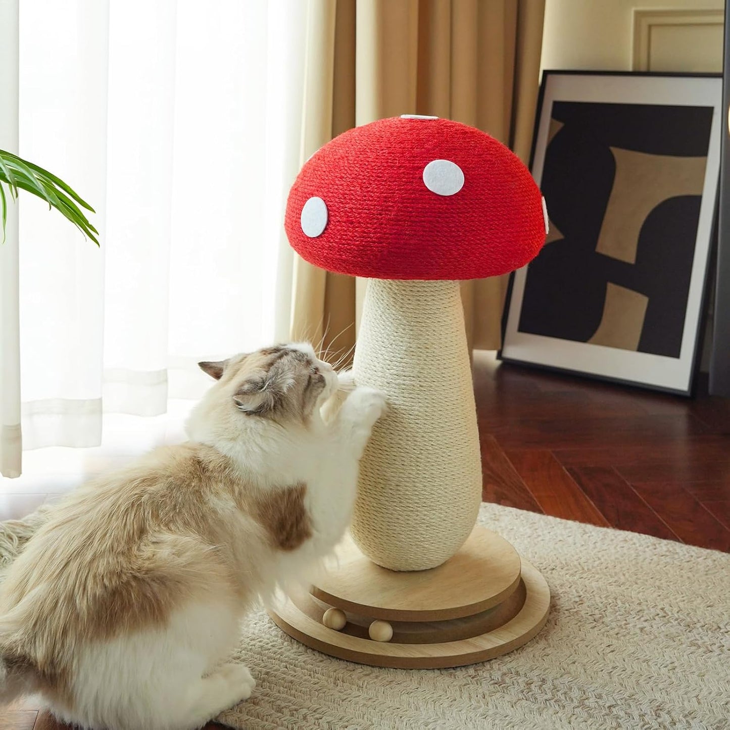 21 H Cat Scratching Post with Durable Solid Wood Turntable Toy