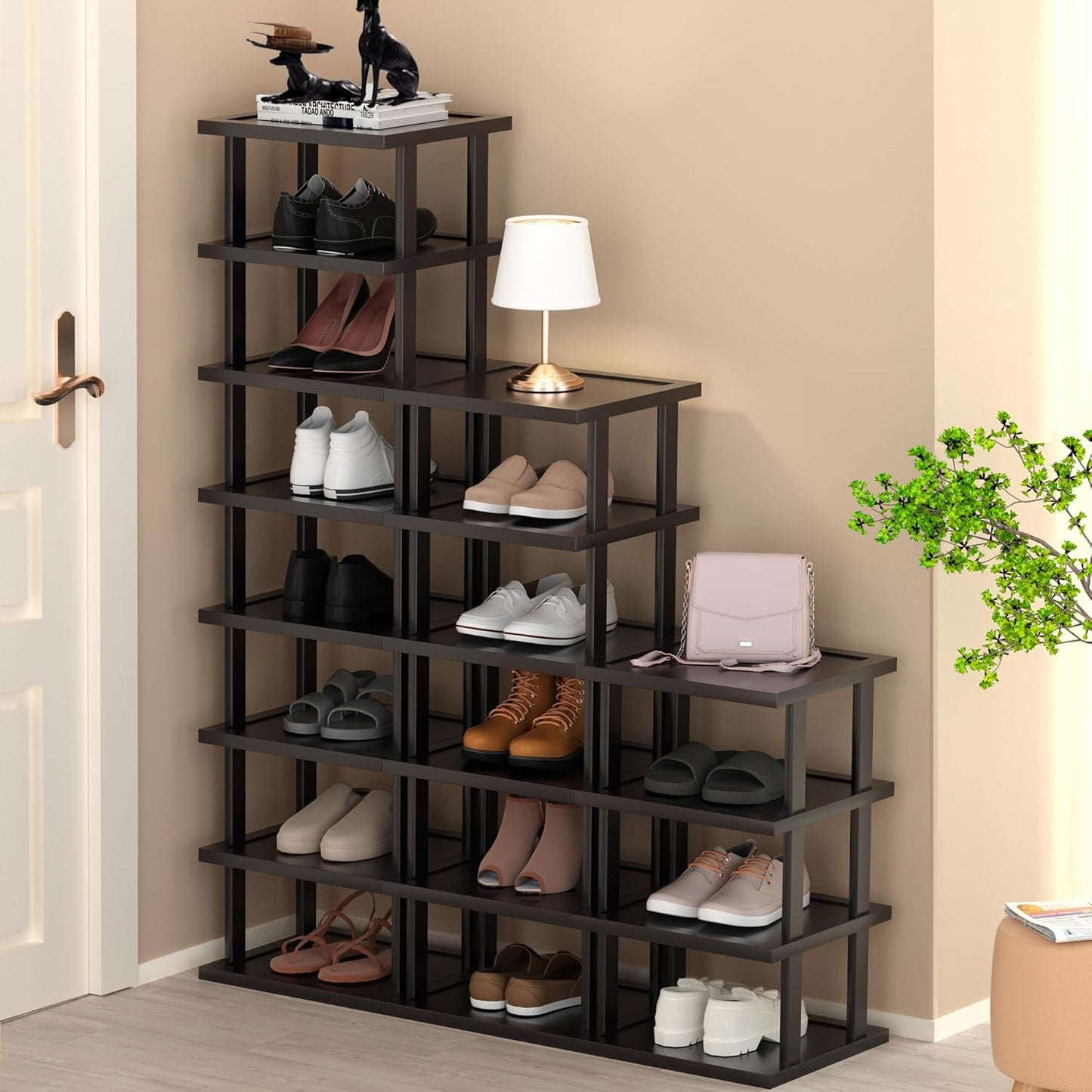Vertical Shoe Rack Organizer for Small Spaces - 17 Tier Bamboo