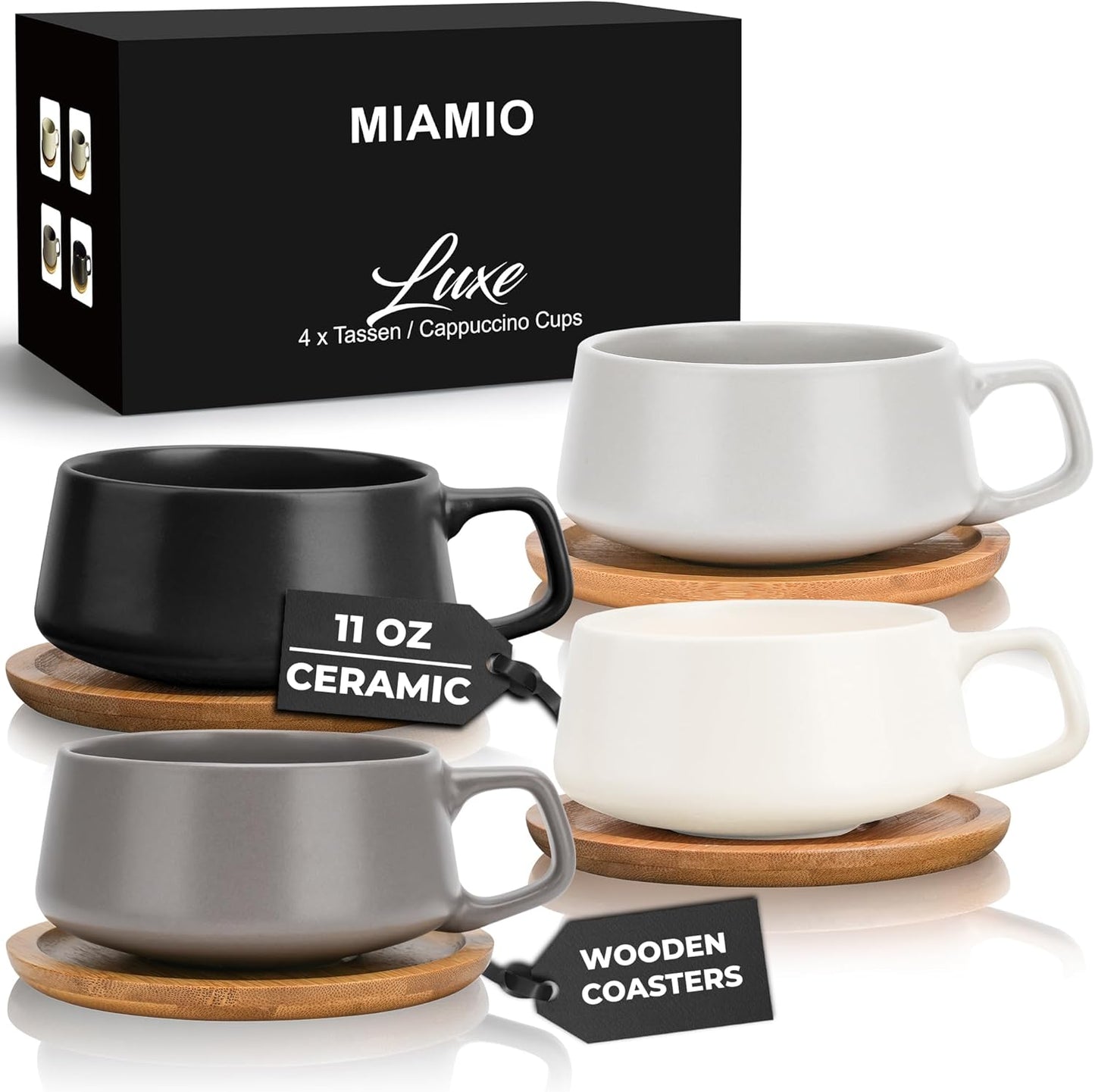 MIAMIO 11 Oz Ceramic Tea Cup Set for Coffee Lovers