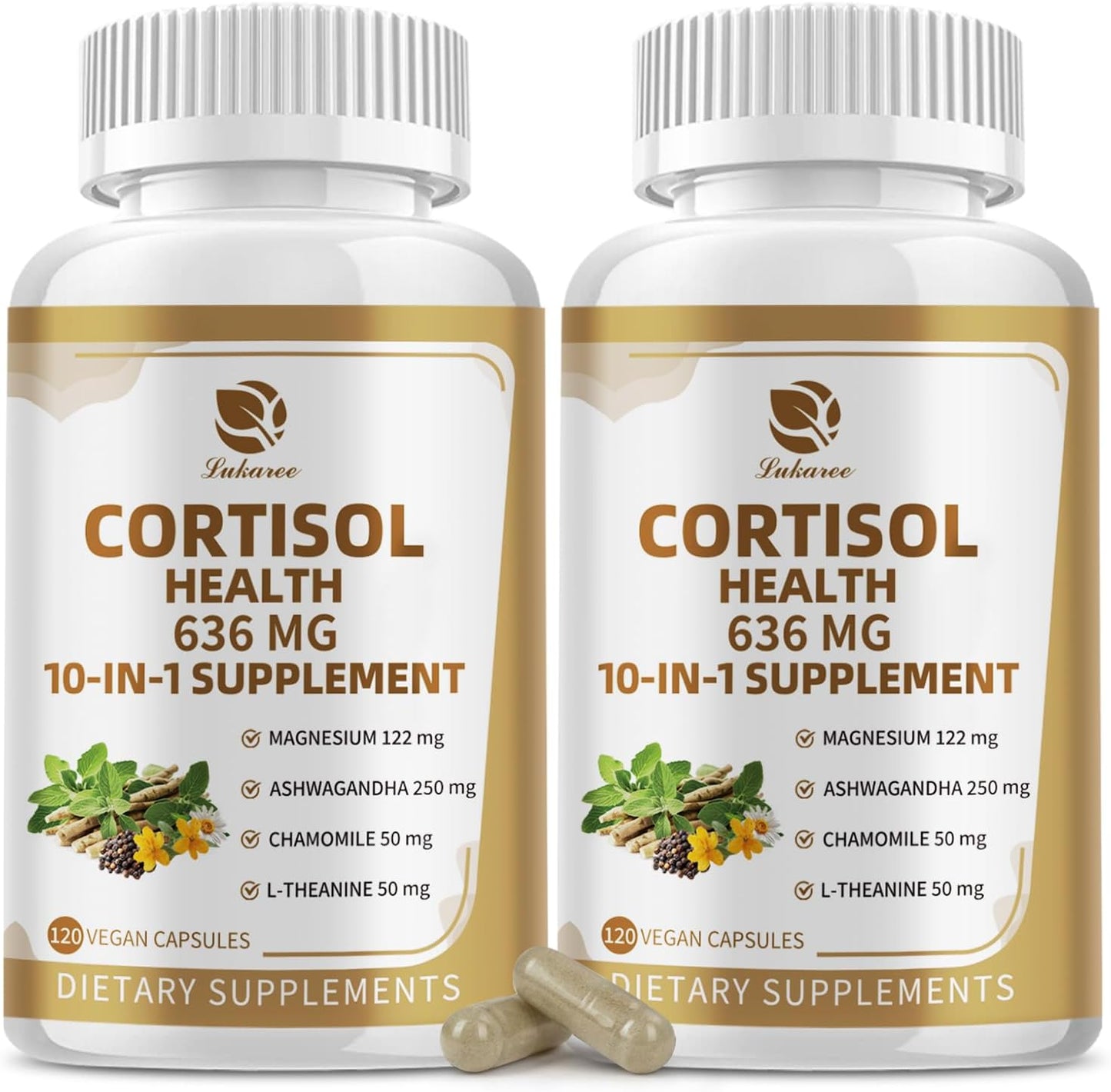 10-IN-1 Cortisol Supplements by Lukaree for Stress Relief