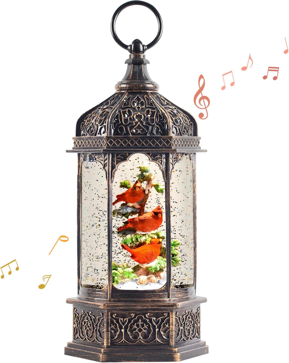 12.8 Inch Christmas Snow Globe Lantern with Cardinals for Decor