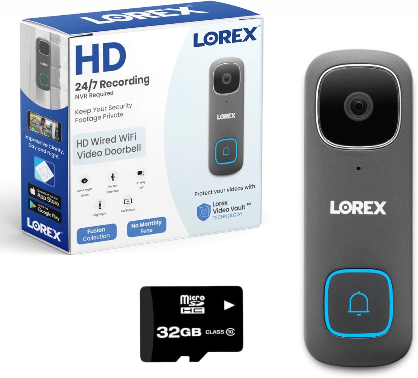 Lorex 1080p Smart Doorbell Camera - No Subscription Fee, Security Lighting & 2-Way Talk
