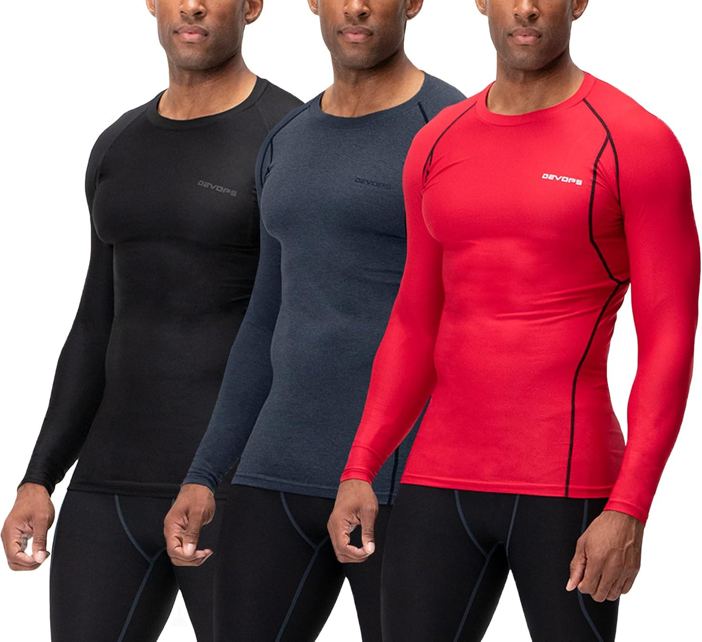 DEVOPS 3 Pack Men's Long Sleeve Compression Shirts for All Seasons