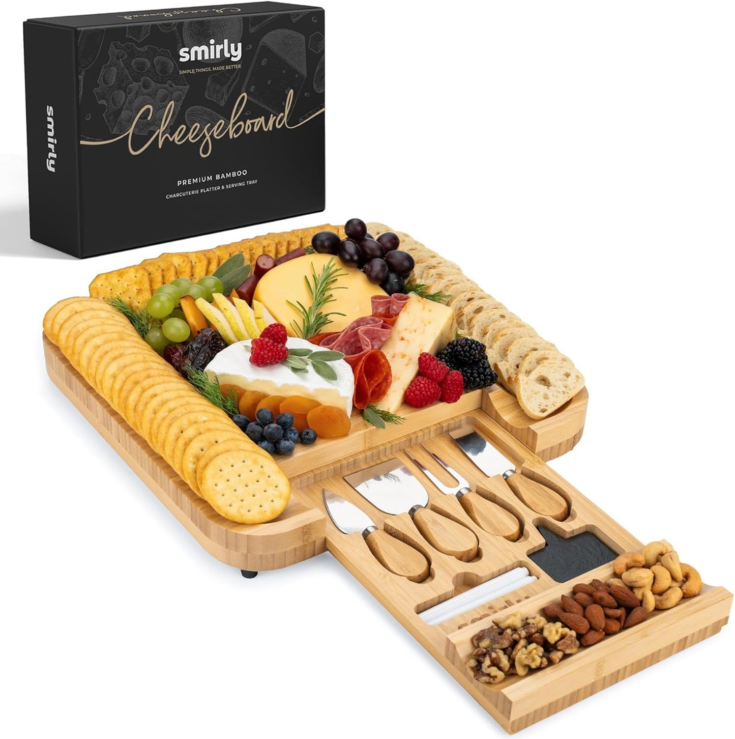 Large Bamboo Cheese Board Set for Perfect Entertaining Events