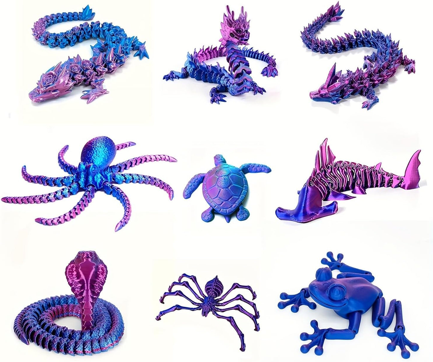 9PCS 3D Printed Dragon Figure Collection for Unique Decor