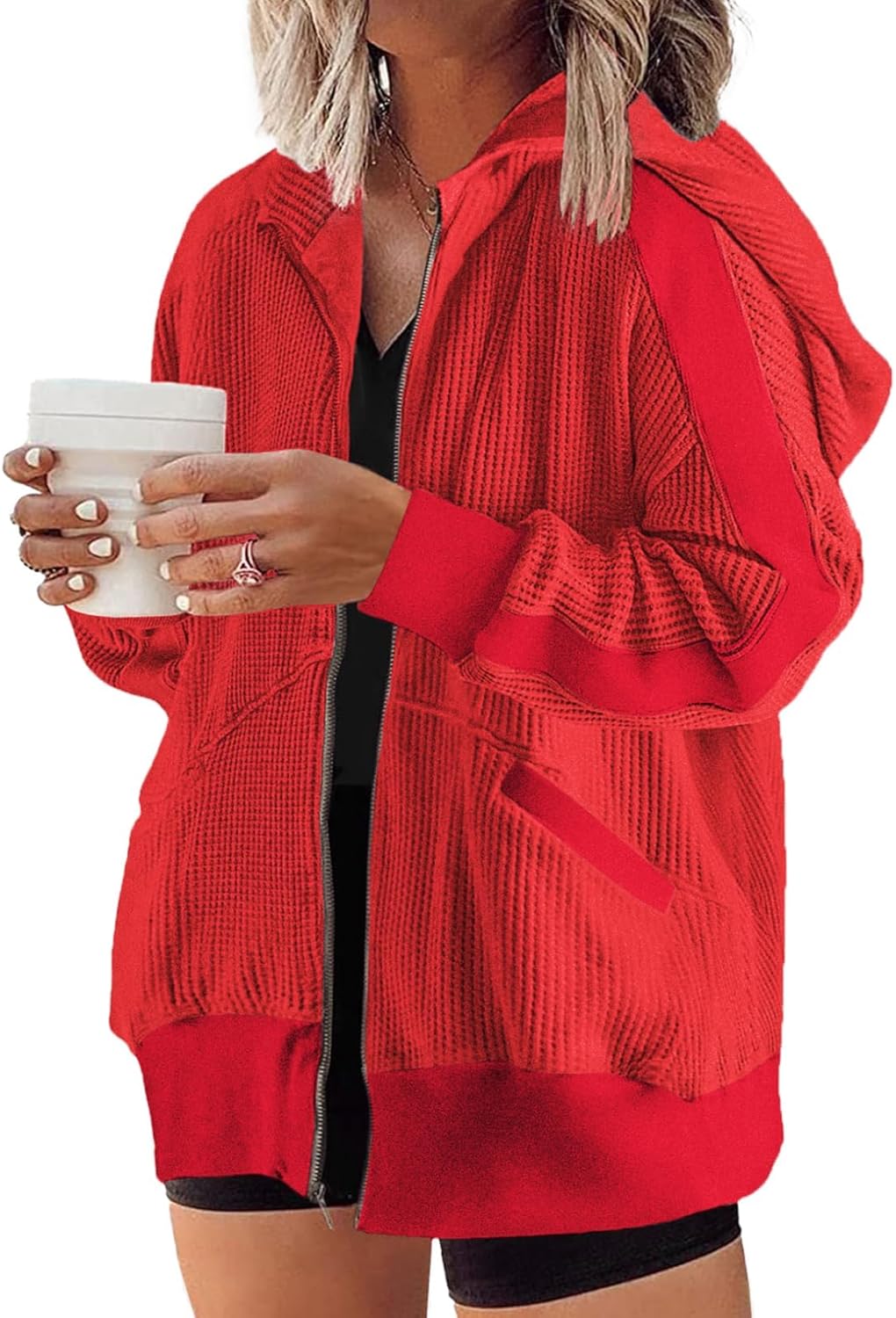 Eytino Womens Plus Size Long Sleeve Zip Up Casual Hoodies