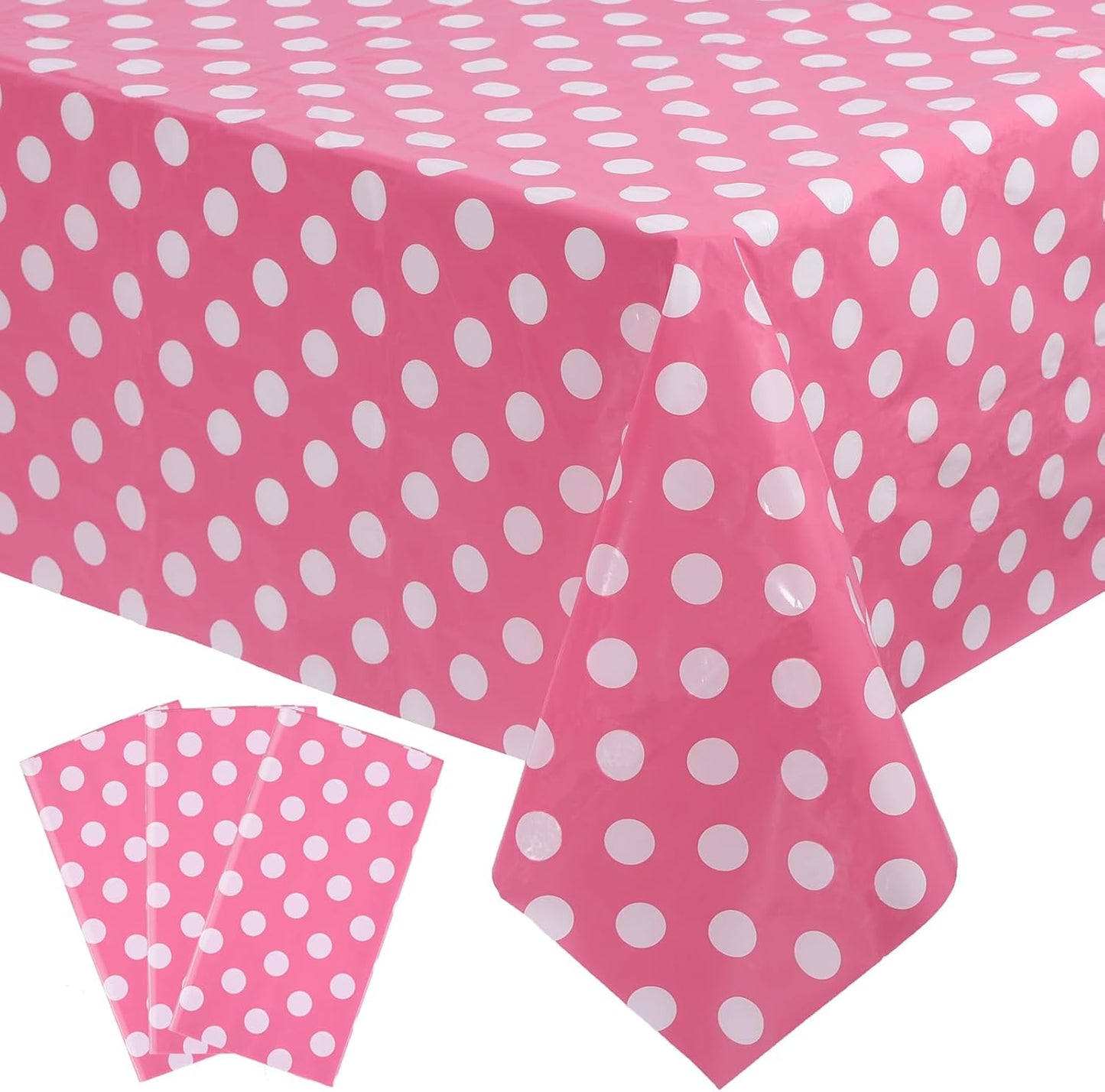 Pink Polka Dot Minnie Tablecloth Trio: Waterproof & Disposable