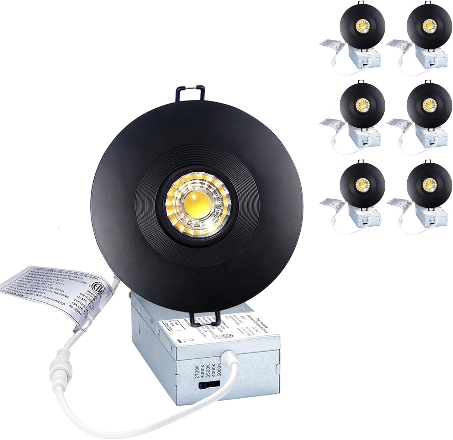 Canless Recessed Gimbal Downlight with Adjustable CCT 4 Inch