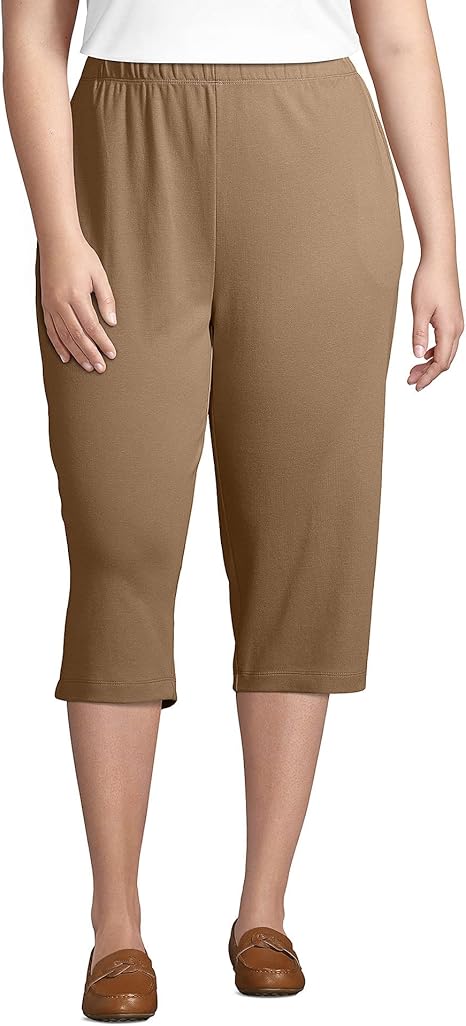 Lands' End Women's Sport Knit High Rise Elastic Waist Capri Pants
