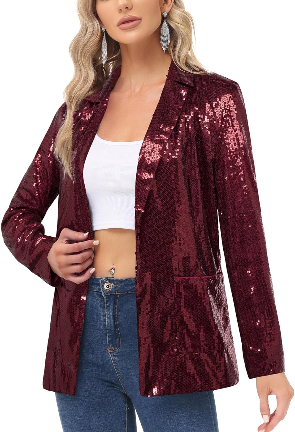 KANCY KOLE Women's Sequin Blazer Jacket for Glamorous Style