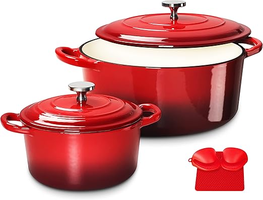 Enameled Cast Iron Dutch Oven Set with Lids, 2pcs Cookware