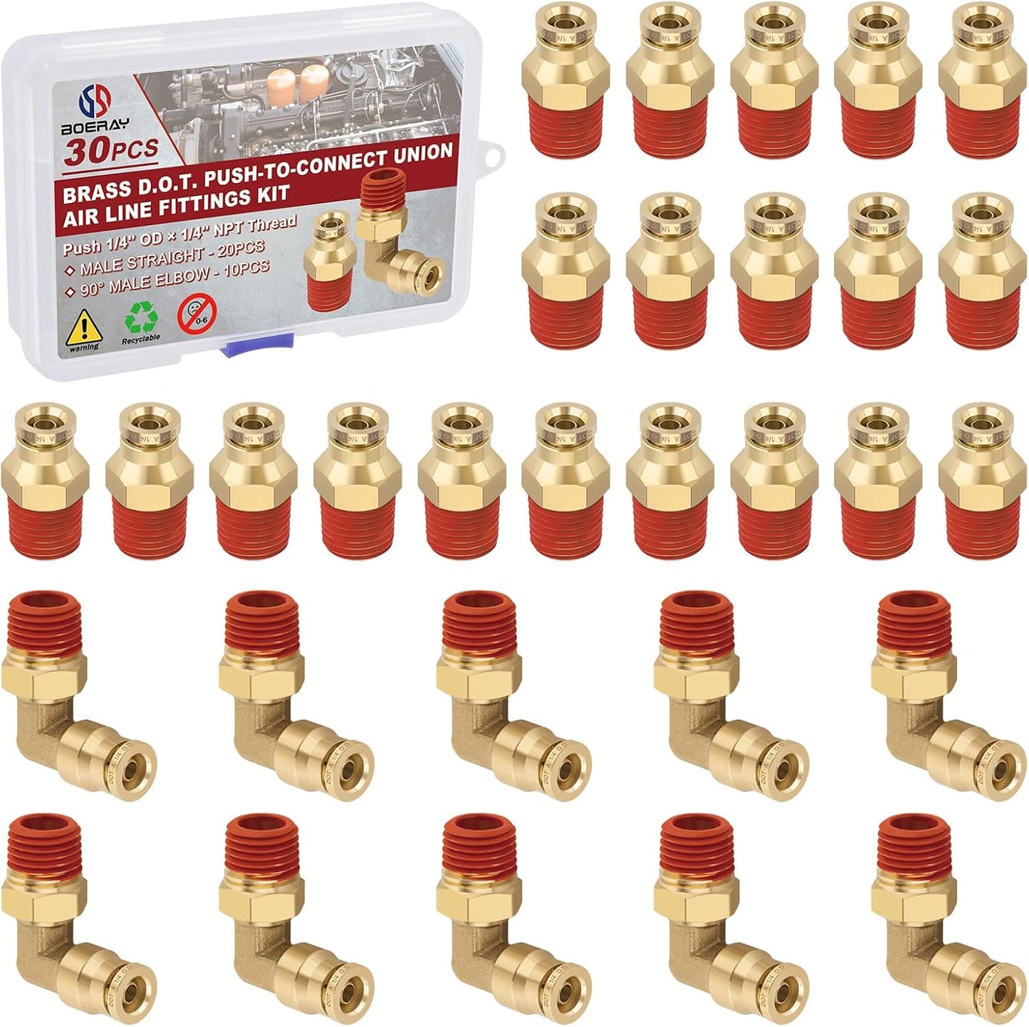 1/4 Quick Push to Connect Fittings Brass Male Straight Elbow