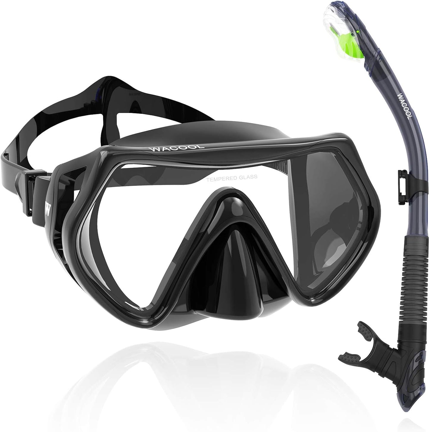 WACOOL Pro Snorkel Set: Anti-Fog Glass, Purge Valve, Silicone Mouthpiece