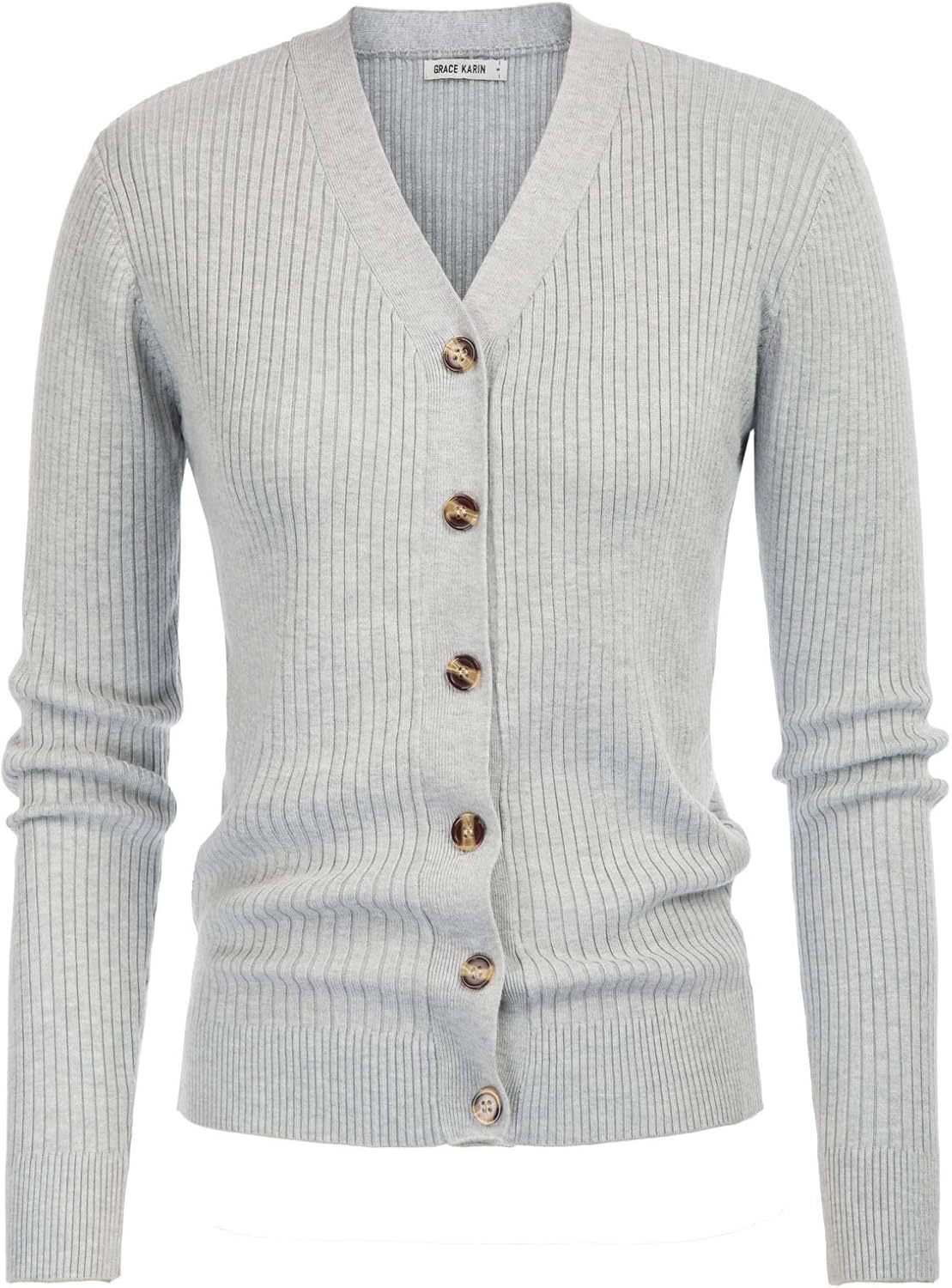 Button Up V Neck Long Sleeve Cardigan Sweater for Women