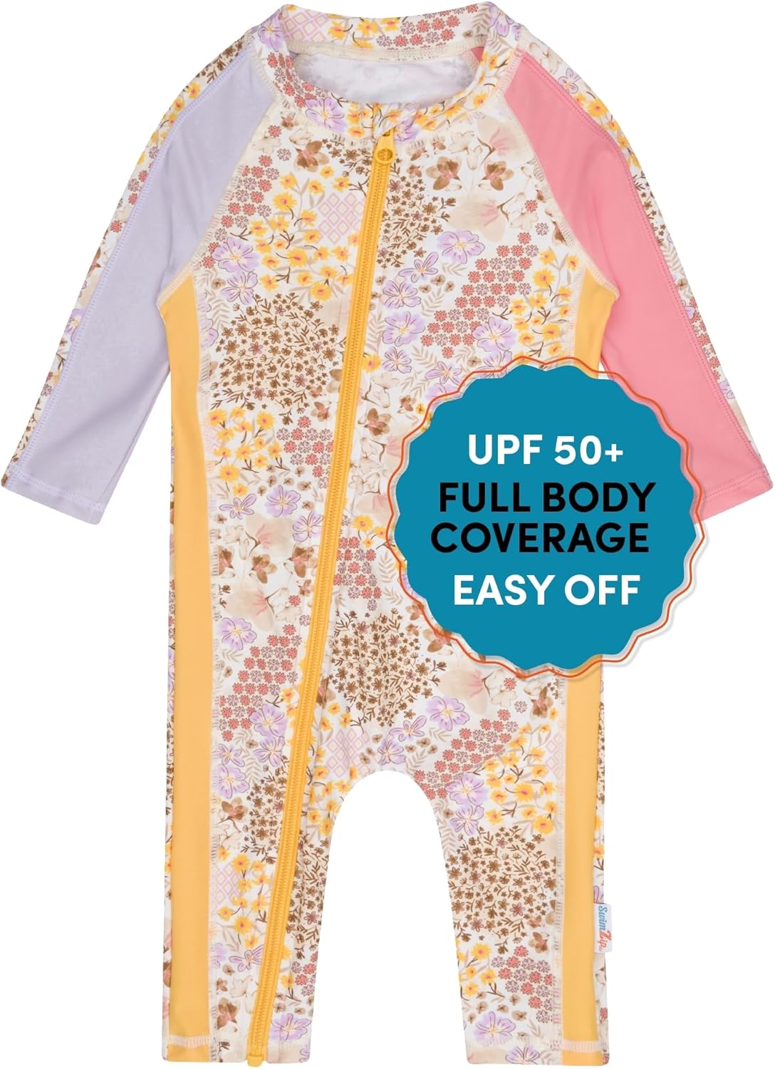 SwimZip Girls' Long-Sleeve UPF 50+ Swimsuit for Sun Protection