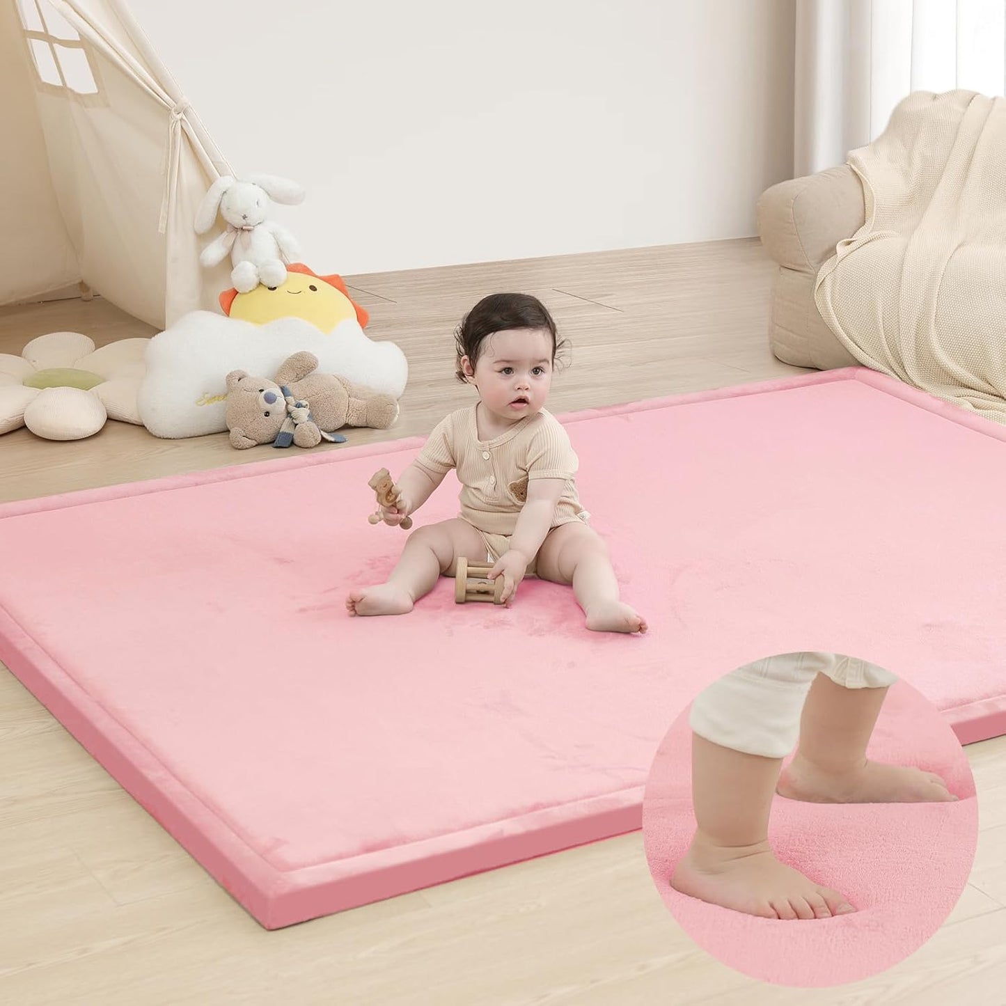 Baby Play Mat for Floor - Soft Coral Velvet Tummy Time Mat