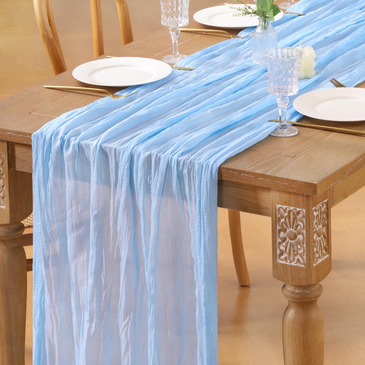 Sky Blue Cheesecloth Table Runner Set for Elegant Events