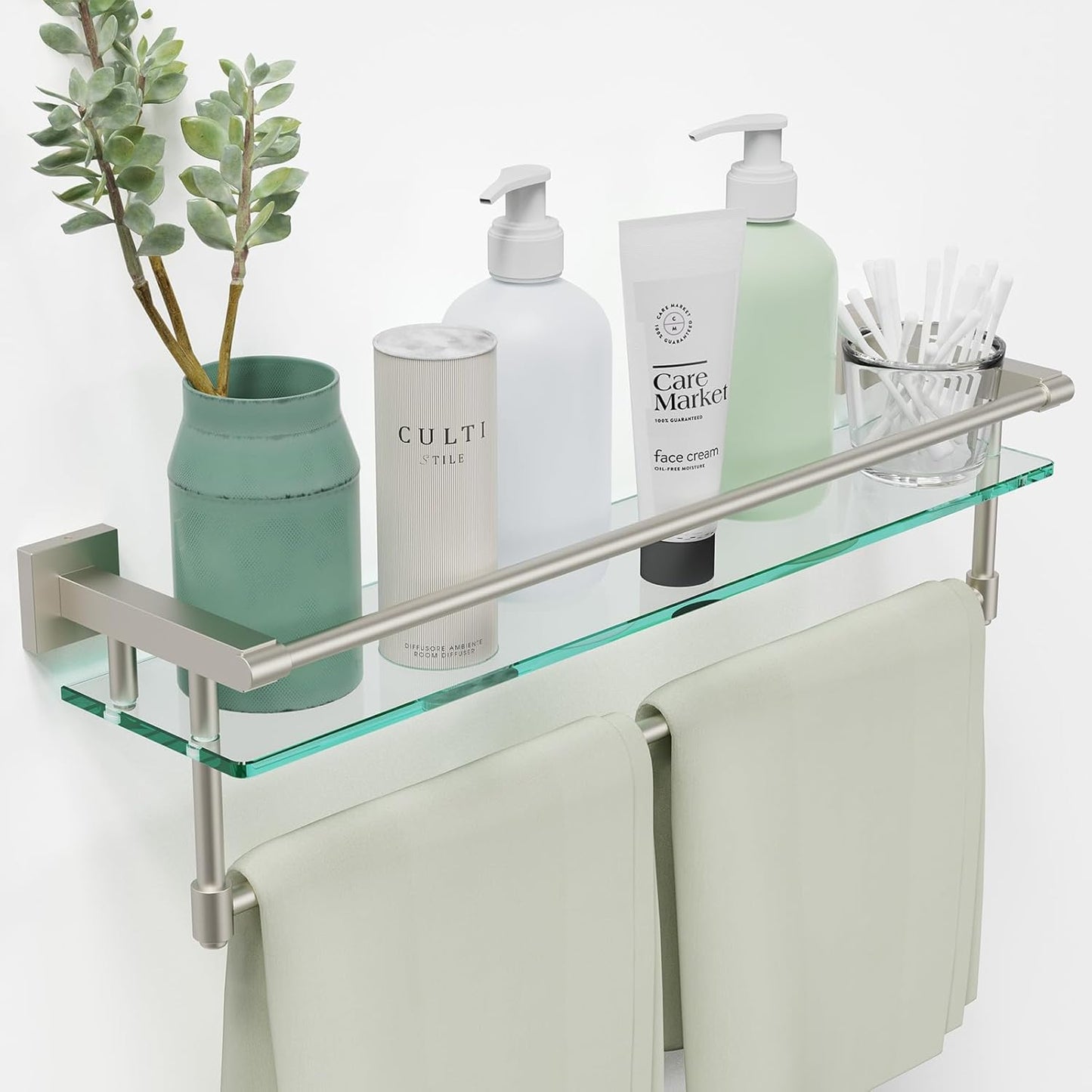 Bathroom Glass Shelf with Towel Bar for Modern Spaces
