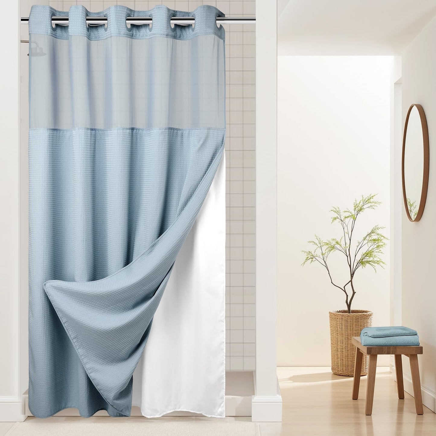 River Dream Heavyweight Dotted Waffle Weave Shower Curtain