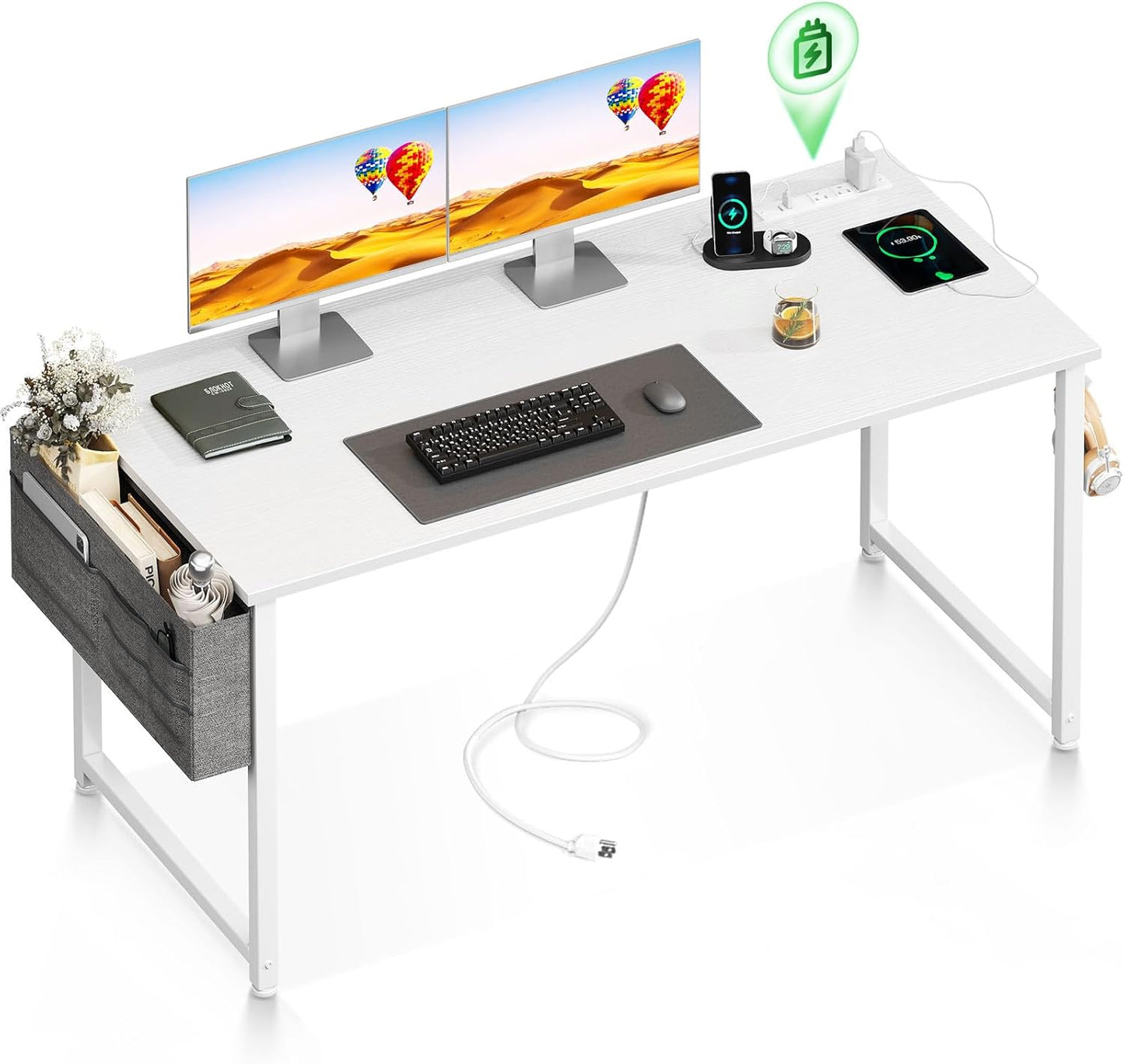 Space-Saving 55 Writing Desk with Storage & Power