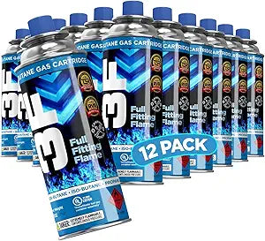 3F Butane Fuel Canister 8oz 12 Pack for Camping Stoves and More