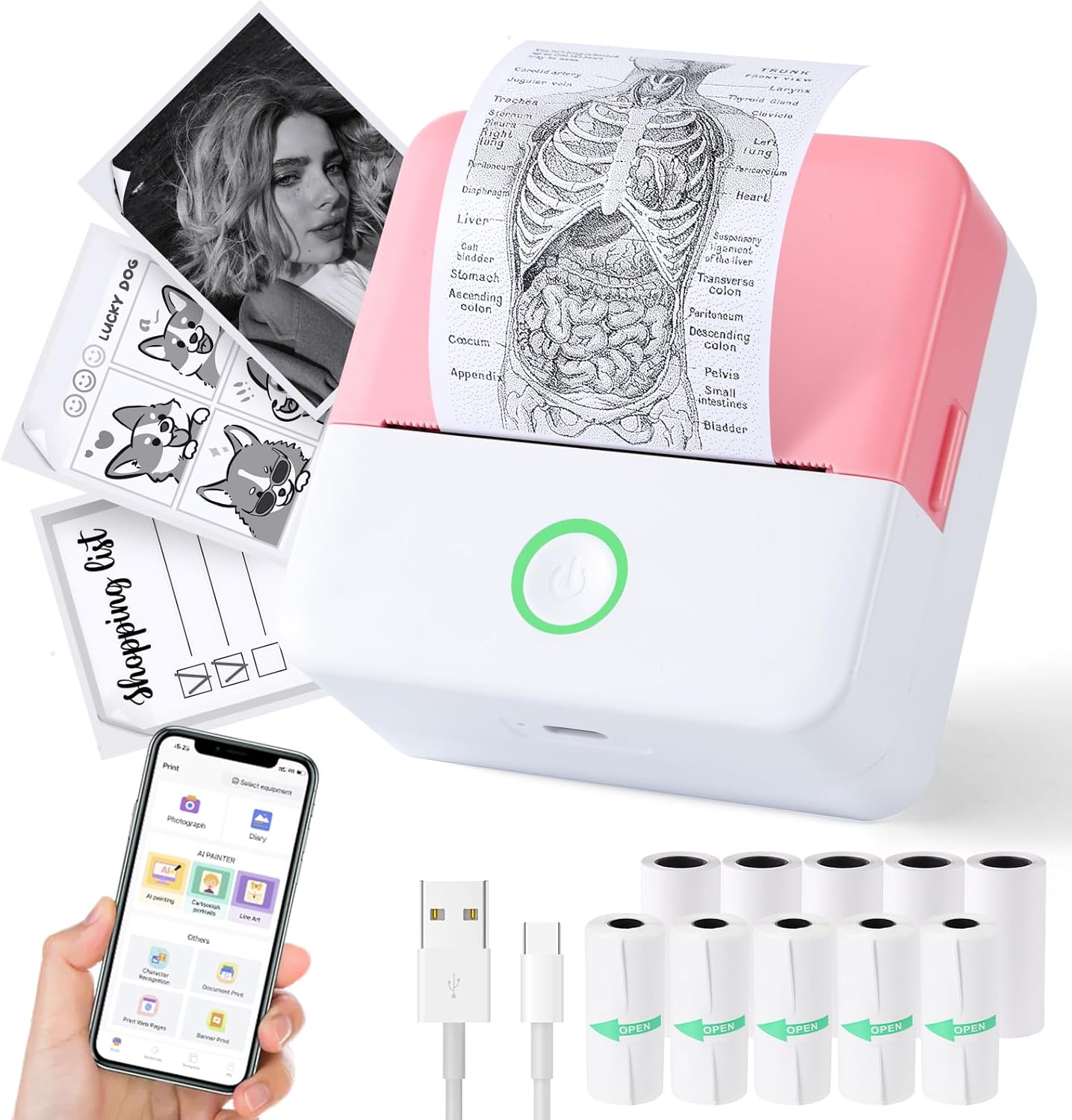 Inkless Portable Sticker Maker - 10 Paper Rolls, DIY Projects, iOS & Android Compatible