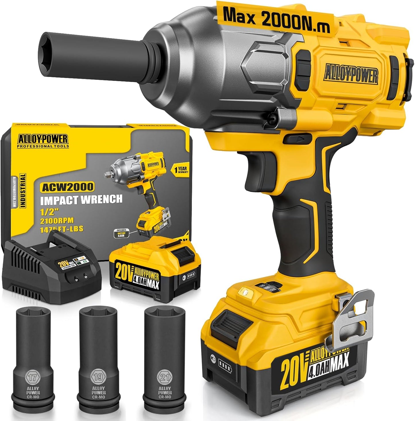 ALLOYPOWER Cordless Brushless Impact Wrench with 1475 ft-lbs Torque
