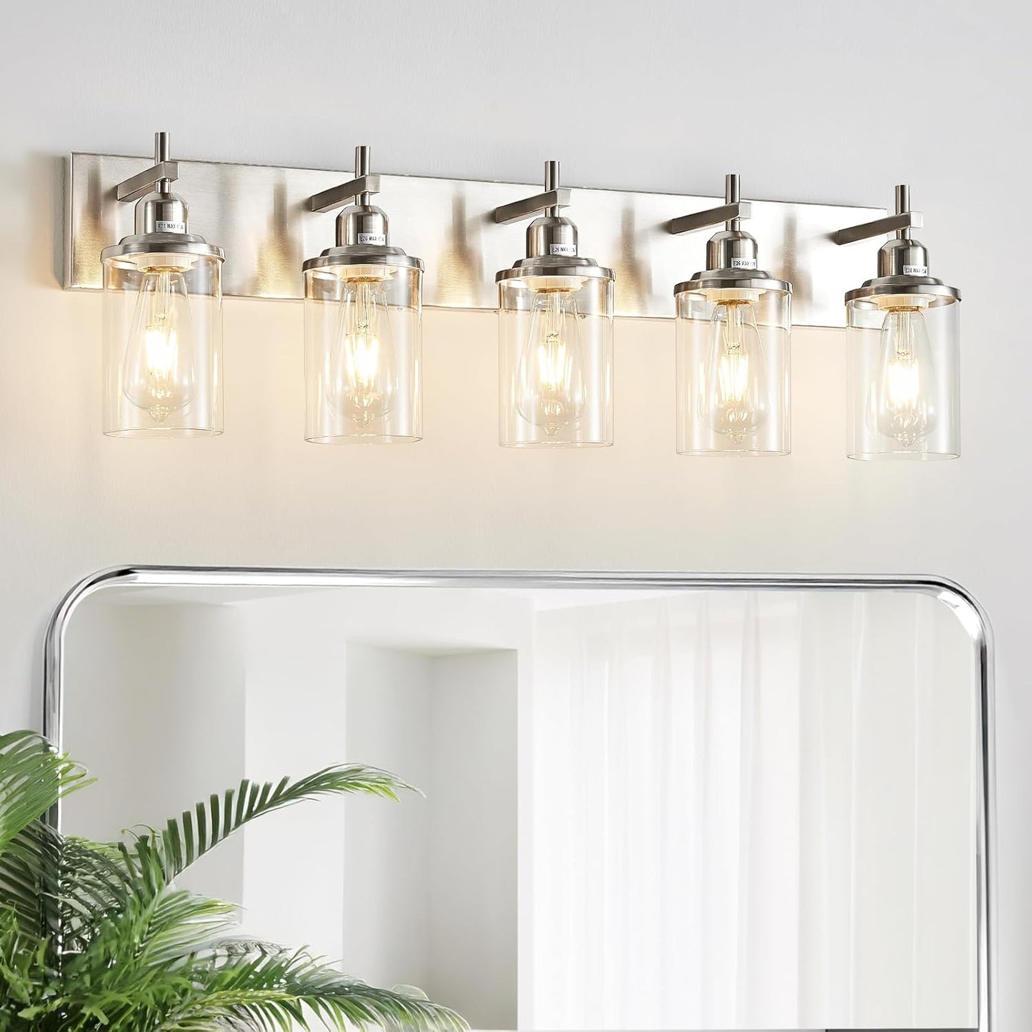 5-Light Brushed Nickel Bathroom Light Fixture for Modern Spaces