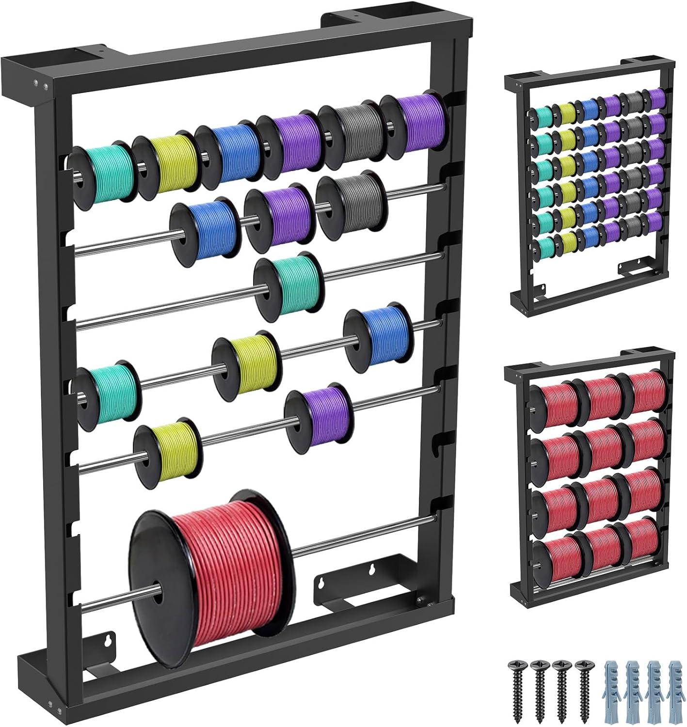 Heavy Duty Wall-Mounted Wire Spool Rack for Efficient Storage